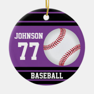 Gepersonaliseerd Honkbal   Paars en Zwarte Keramisch Ornament