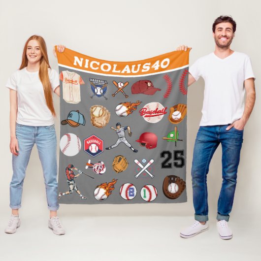Gepersonaliseerd honkbalspeler naam nummer Grijs Fleece Deken (In situ)