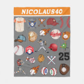 Gepersonaliseerd honkbalspeler naam nummer Grijs Fleece Deken (Voorkant)