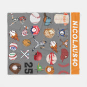 Gepersonaliseerd honkbalspeler naam nummer Grijs Fleece Deken (Voorkant (Horizontaal))