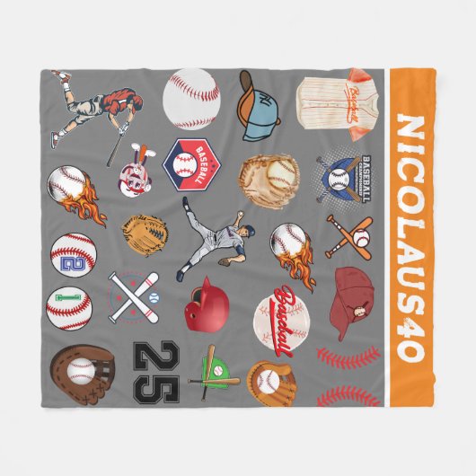 Gepersonaliseerd honkbalspeler naam nummer Grijs Fleece Deken (Voorkant (Horizontaal))
