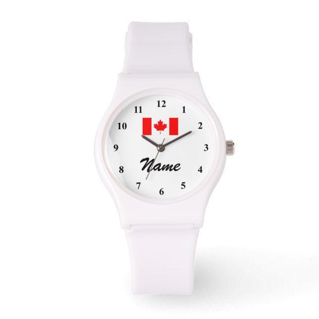 Gepersonaliseerd horloge met naam en Canadese vlag (Voorkant)