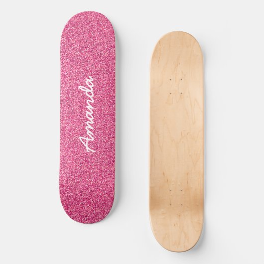 Gepersonaliseerd Hot Pink Glitter skateboard (Voorkant)