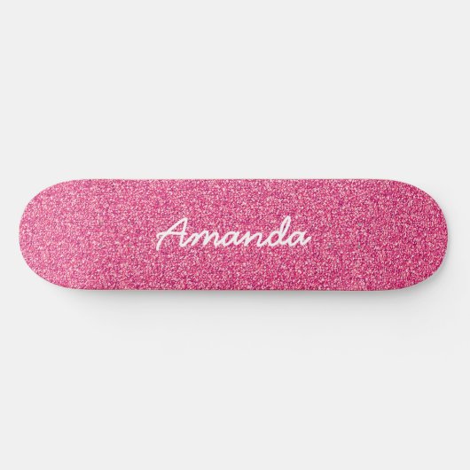 Gepersonaliseerd Hot Pink Glitter skateboard (Horizontaal)