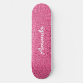 Gepersonaliseerd Hot Pink Glitter skateboard (Voorkant)