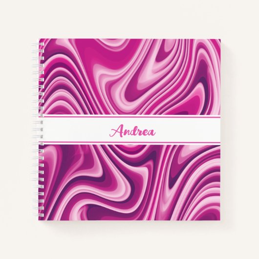 Gepersonaliseerd Hot Pink Vloeibaar Marmer Notitieboek (Voorkant)