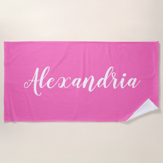 Gepersonaliseerd Hot Pink White Strandlaken (Voorkant)