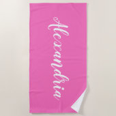 Gepersonaliseerd Hot Pink White Strandlaken (Voorkant)