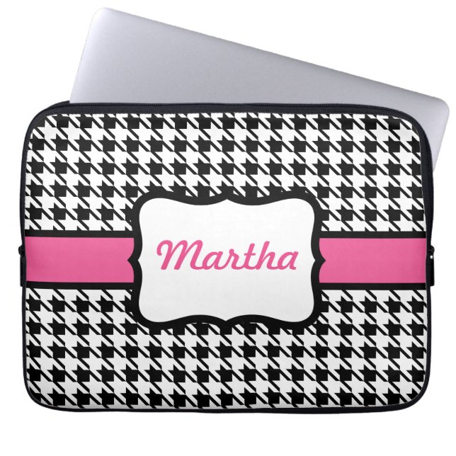 Gepersonaliseerd Houndstooth Laptop Hoesje Sleeve (Voorkant)