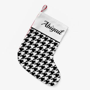 Gepersonaliseerd houndstooth Pattern White Black Kleine Kerstsok
