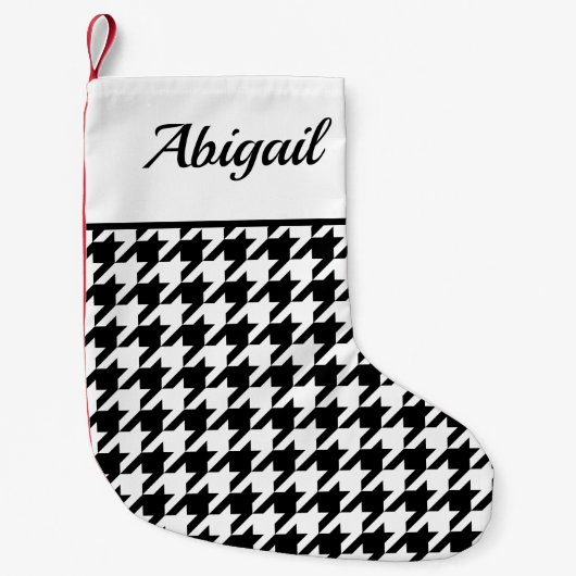 Gepersonaliseerd houndstooth Pattern White Black Kleine Kerstsok (Voorkant)