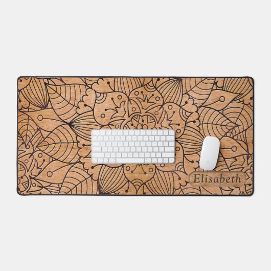 Gepersonaliseerd hout Floral Mandala Bureaumat (Keyboard & Muis)