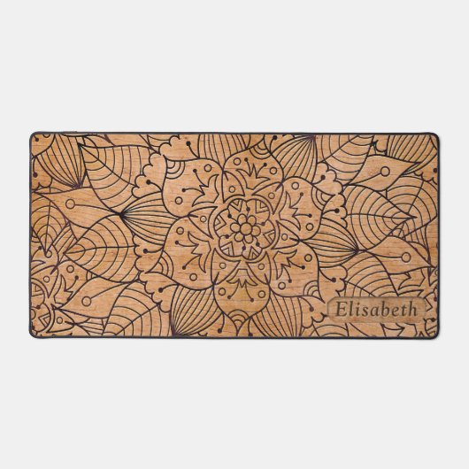 Gepersonaliseerd hout Floral Mandala Bureaumat (Voorkant)