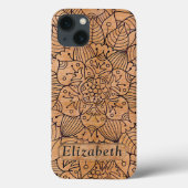 Gepersonaliseerd hout Floral Mandala Case-Mate iPhone Case (Achterkant)