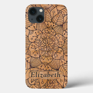 Gepersonaliseerd hout Floral Mandala Case-Mate iPhone Case
