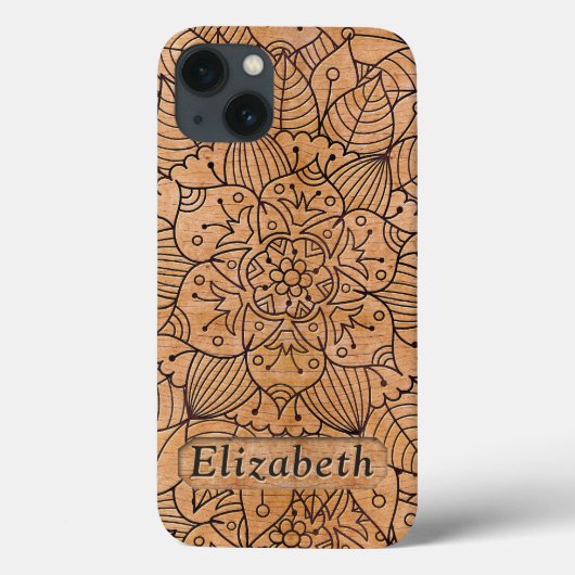 Gepersonaliseerd hout Floral Mandala Case-Mate iPhone Case (Achterkant)
