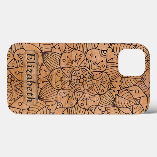 Gepersonaliseerd hout Floral Mandala Case-Mate iPhone Case (Achterkant (horizontaal))