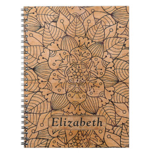Gepersonaliseerd hout Floral Mandala Notitieboek