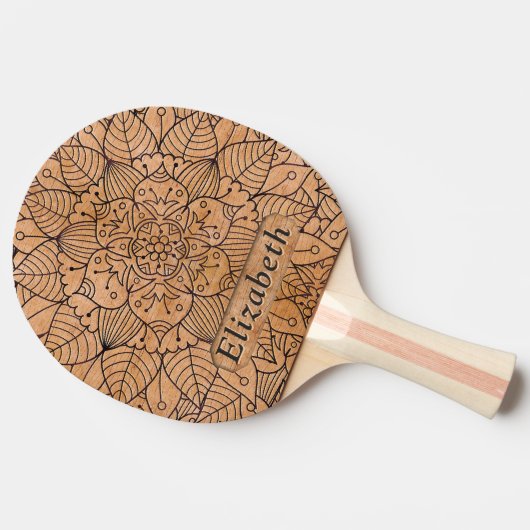 Gepersonaliseerd hout Floral Mandala Tafeltennisbatje (Zijkant)