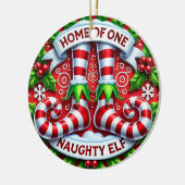 Gepersonaliseerd huis van een stoute elf keramisch ornament (Links)