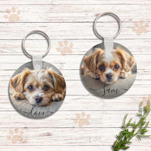 Gepersonaliseerd huisdier 2 foto hondenliefhebber  sleutelhanger