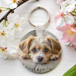 Gepersonaliseerd huisdier 2 foto hondenliefhebber sleutelhanger