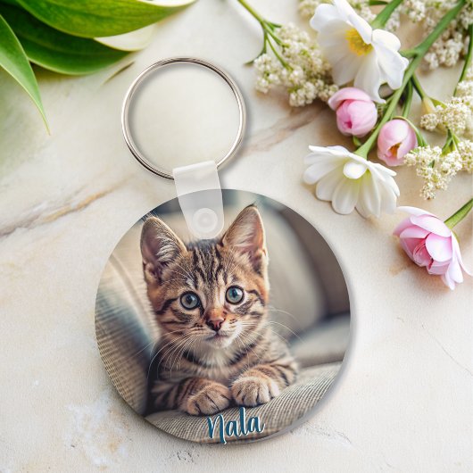 Gepersonaliseerd huisdier 2 foto kat liefhebber ke sleutelhanger