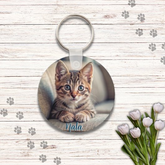 Gepersonaliseerd huisdier 2 foto kat liefhebber ke sleutelhanger