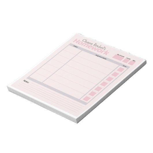 Gepersonaliseerd huiswerkblok notitieblok (Linkerzijde)