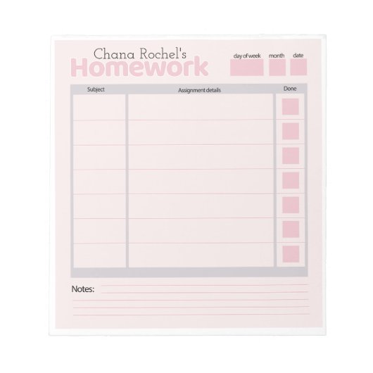 Gepersonaliseerd huiswerkblok notitieblok (Voorkant)