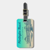 Gepersonaliseerd Huntington Beach Pier Illustratie Bagagelabel (Voorkant verticaal)