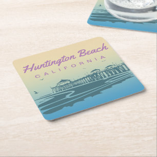 Gepersonaliseerd Huntington Beach Pier Illustratie Kartonnen Onderzetters