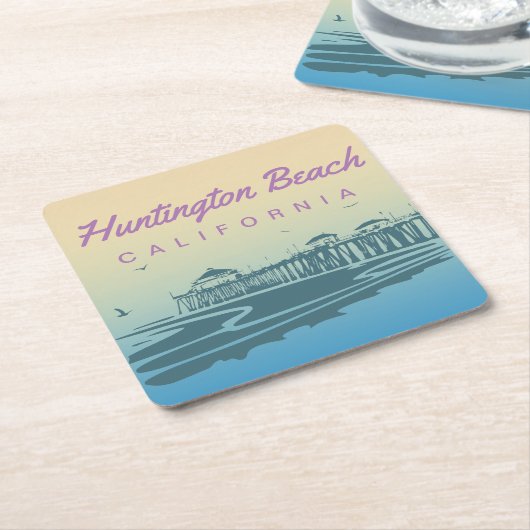 Gepersonaliseerd Huntington Beach Pier Illustratie Kartonnen Onderzetters (Schuin)