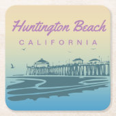 Gepersonaliseerd Huntington Beach Pier Illustratie Kartonnen Onderzetters (Voorkant)