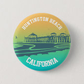 Gepersonaliseerd Huntington Beach Pier Illustratie Ronde Button 5,7 Cm (Voorkant)