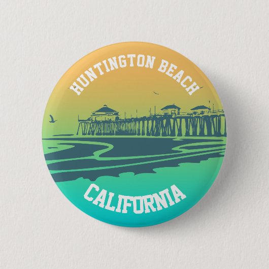 Gepersonaliseerd Huntington Beach Pier Illustratie Ronde Button 5,7 Cm (Voorkant)