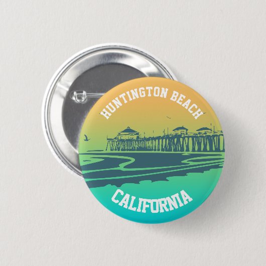 Gepersonaliseerd Huntington Beach Pier Illustratie Ronde Button 5,7 Cm (Voorkant /achterkant)