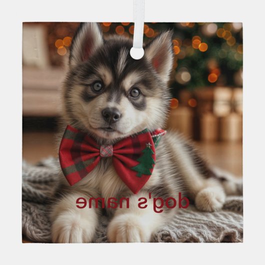 Gepersonaliseerd Husky Glas Ornament (Achterkant)