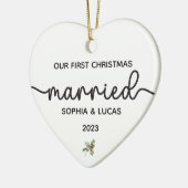 Gepersonaliseerd huwelijk kerst aandenken keramisch ornament (Links)