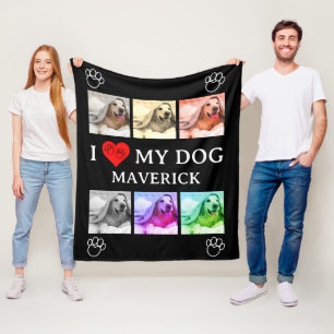 Gepersonaliseerd I LOVE MY DOG Pop Art Huisdierlie Fleece Deken