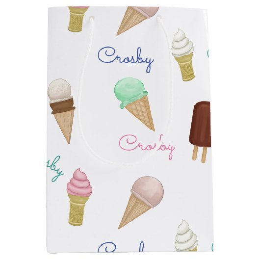 Gepersonaliseerd Ice Cream Sociaal Verjaardagsfees Medium Cadeauzakje (Voorkant)