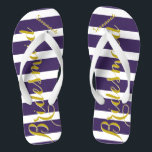Gepersonaliseerd id van Honor Paars Geel Elke Kleu Teenslippers<br><div class="desc">Rich Gold en Twilight Paarse Wedding Party Teenslippers Bride,  Bridesmaid of Maid of Honor. Zelfs voor de jongens,  Groom,  Best Man en Groomsman Flipflops.</div>