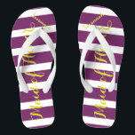 Gepersonaliseerd id van Honor Paars Geel Elke Kleu Teenslippers<br><div class="desc">Geel en Paars patroon van de Stripes van de Plum - Verandering in Om het even welke Kleur door te klikken pas aan. En zeg alles wat je maar wilt. Maak deze van een soort teenslipper met UW bericht op hen. Wees het praatje over het strand!</div>