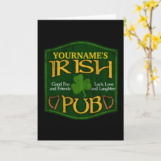Gepersonaliseerd Iers Pub Sign Kaart (Gele Bloem)