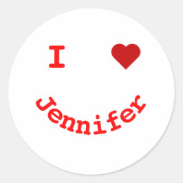 Gepersonaliseerd ik hart gelukkig gezicht ronde sticker