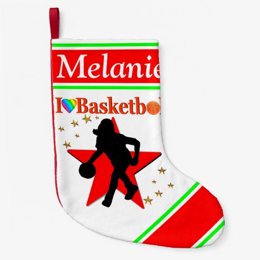 GEPERSONALISEERD IK HOU VAN BASKETBAL KERST STOCKI KLEINE KERSTSOK (Voorkant)