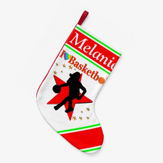 GEPERSONALISEERD IK HOU VAN BASKETBAL KERST STOCKI KLEINE KERSTSOK (Voorkant (Hangend))