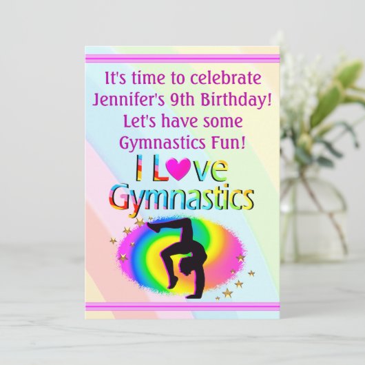 GEPERSONALISEERD IK HOU VAN GYMNASTIEK REGENBOOG U KAART (Staand voorkant)