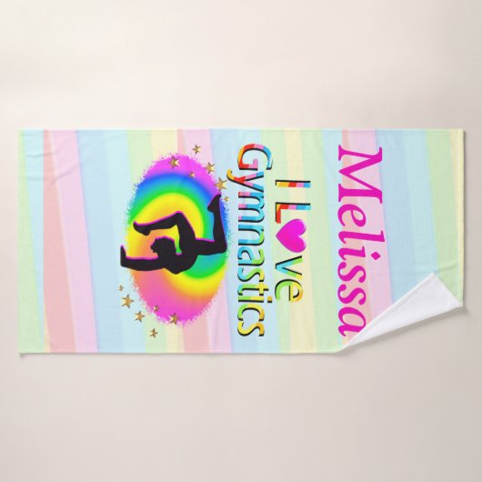 GEPERSONALISEERD IK HOU VAN GYMNASTIEK STRANDLAKEN BADHANDDOEK (Badhanddoek)