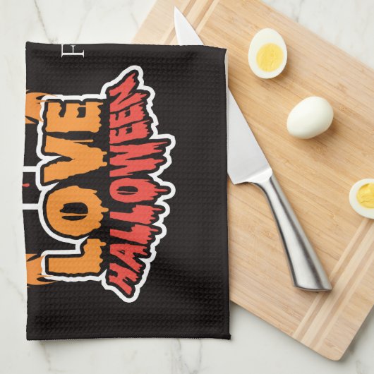 Gepersonaliseerd Ik hou van Halloween Haunted Theedoek (Quarter Fold)